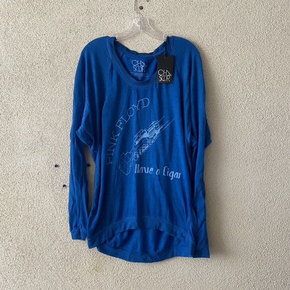 Chaser Women Top Blue Pink Floyd Logo Pullover Sweatshirt Rock Sweater 70's Rock - Picture 1 of 12